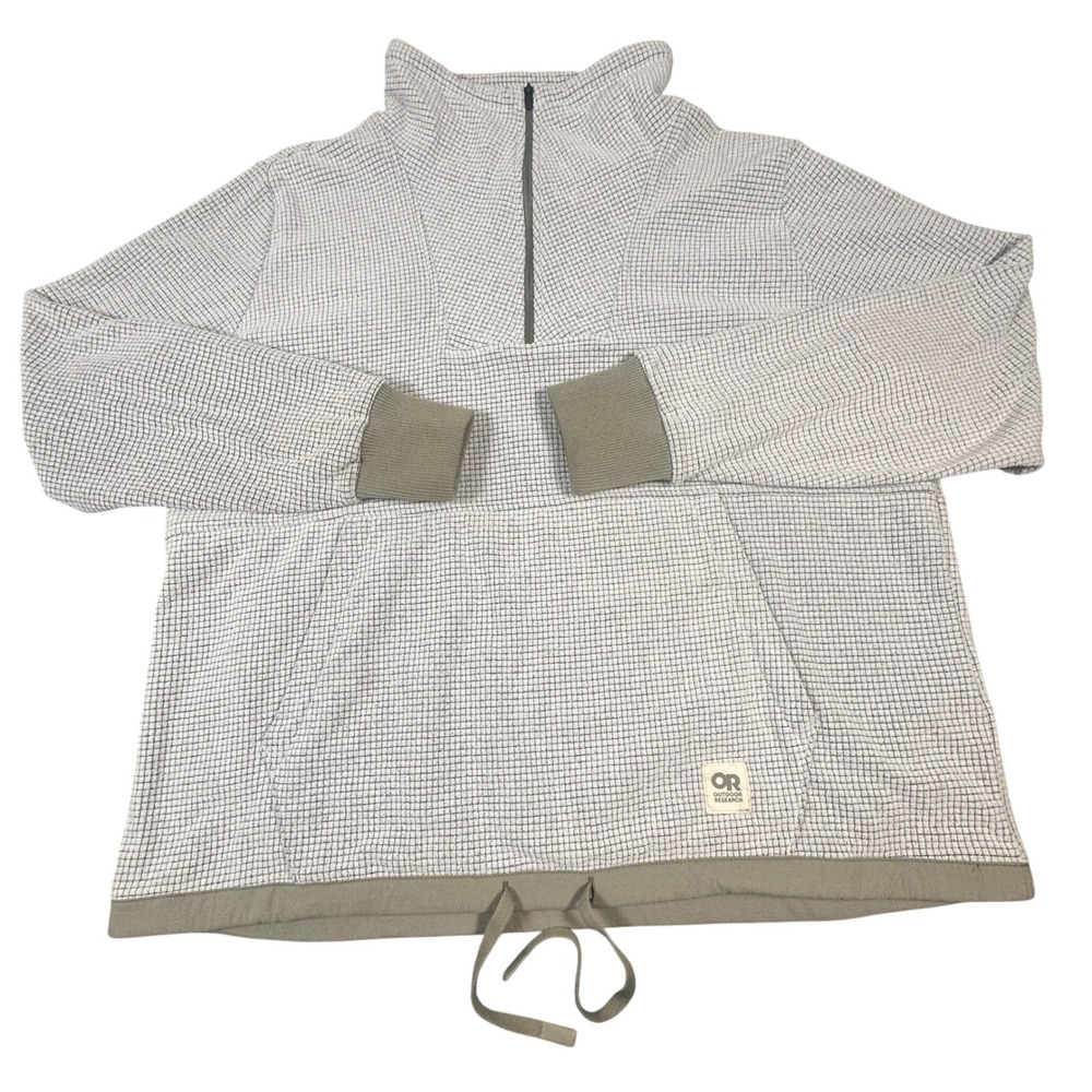 Outdoor Research Womens Large Grid Trail Mix Quarter Zip Gray Olive Green